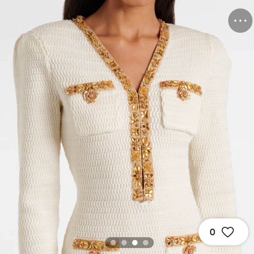 Self-Portrait Cream and Gold Long Sleeve Dress